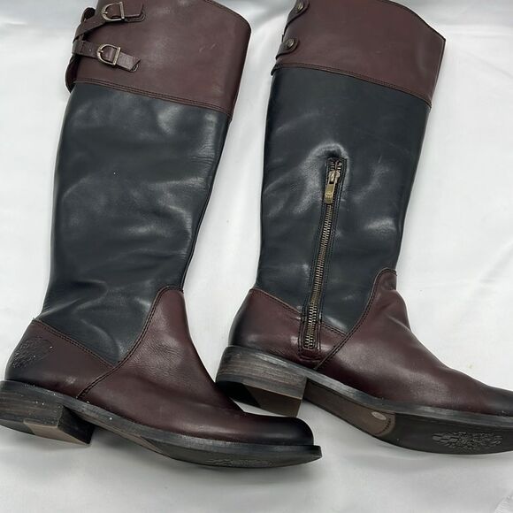 Brown & Black Leather VInce Camuto Knee High Boots - Picture 2 of 8